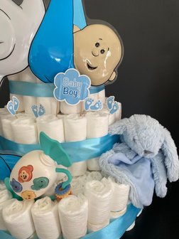 Pampertaart met Blauwe ooievaar en 169 pampers 