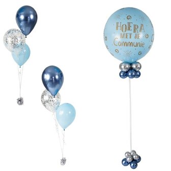 Blauw Ballon arrangement voor Communie