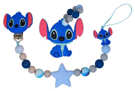 Siliconen Tutkoord &amp; bijtring set - Disney Lilo &amp; Stitch blauw