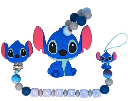 Siliconen Tutkoord &amp; bijtring set - Disney Lilo &amp; Stitch met naam